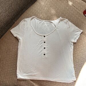 S American Eagle Outfitters White Ribbed Short Sleeve T-Shirt